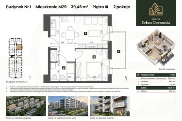 Rzut - Mieszkanie na sprzedaż 2 pokoje o powierzchni 39,46 m² - numer B1.M29 w Osiedle Zielona Chorzowska