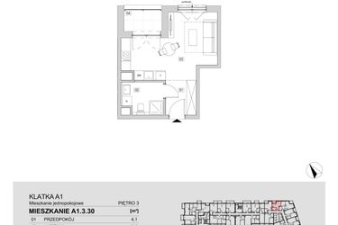 Rzut - Mieszkanie na sprzedaż 1 pokój o powierzchni 28,1 m² - numer A1.3.30 w ATAL Floriana