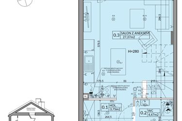 Rzut - Dom na sprzedaż 3 pokoje o powierzchni 72,53 m² - numer 70A w Nova Magdalenka 7 etap IX-XII