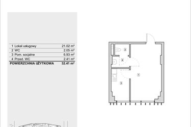 Rzut - Lokal użytkowy na sprzedaż 1 pokój o powierzchni 32,41 m² - numer H2-U-1-4 w Heyki City