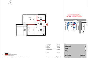 Rzut - Mieszkanie na sprzedaż 2 pokoje o powierzchni 44,66 m² - numer D.13 w Skrajna 9 bud. D