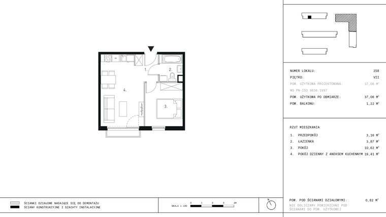 Rzut - Mieszkanie na sprzedaż 2 pokoje o powierzchni 37,06 m² - numer A3.7 w Wynalazek 3A