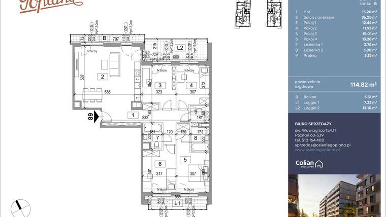 Rzut - Mieszkanie na sprzedaż 5 pokoi o powierzchni 115,41 m² - numer F89 w Goplana budynek F