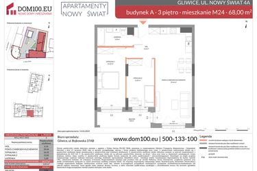 Rzut - Mieszkanie na sprzedaż 3 pokoje o powierzchni 68 m² - numer M24 w Apartamenty Nowy Świat