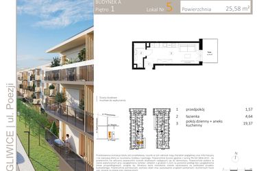 Rzut - Mieszkanie na sprzedaż 1 pokój o powierzchni 25,58 m² - numer A.5 w Poezji