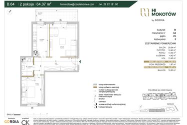 Rzut - Mieszkanie na sprzedaż 2 pokoje o powierzchni 62,26 m² - numer A1.B.64 w Hi Mokotów