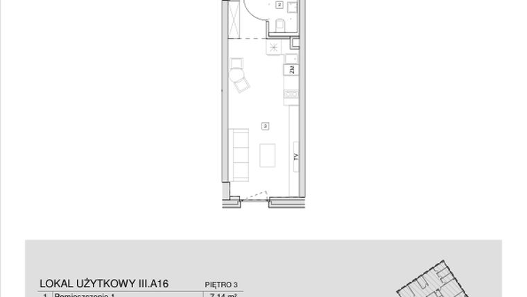 Rzut - Mieszkanie na sprzedaż 1 pokój o powierzchni 27,79 m² - numer III.A.16 w Krakowska 35 - Apartamenty Inwestycyjne