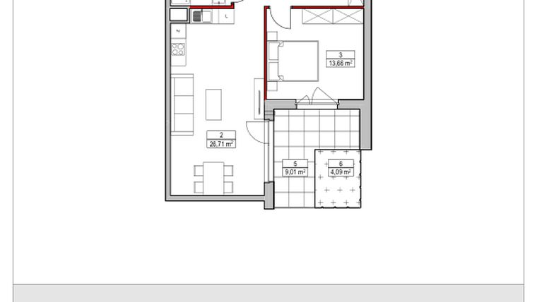Rzut - Mieszkanie na sprzedaż 2 pokoje o powierzchni 51,35 m² - numer D1.2.0.2 w Nowy Targówek VI