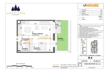 Rzut - Mieszkanie na sprzedaż 2 pokoje o powierzchni 43,58 m² - numer B.4 w Forest Park Kajetany