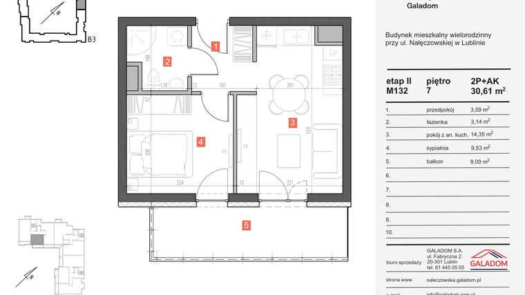 Rzut - Mieszkanie na sprzedaż 2 pokoje o powierzchni 30,61 m² - numer M-132 w Nałęczowska etap II