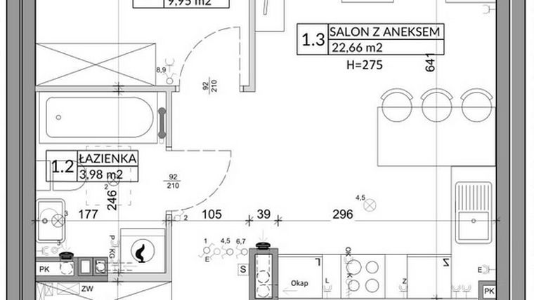 Rzut - Mieszkanie na sprzedaż 3 pokoje o powierzchni 56,89 m² - numer 90B w Osiedle Młodych etap VI