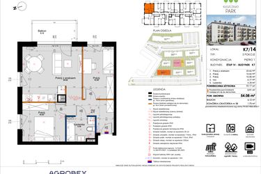 Rzut - Mieszkanie na sprzedaż 3 pokoje o powierzchni 53,05 m² - numer K7/14 w Kleszczewo Park - etap IV