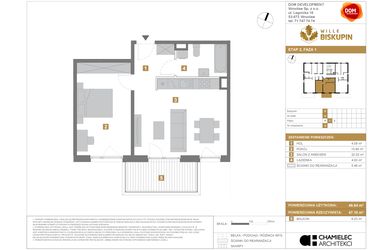 Rzut - Mieszkanie na sprzedaż 2 pokoje o powierzchni 46,64 m² - numer V5 w Wille Biskupin Etap 2.1