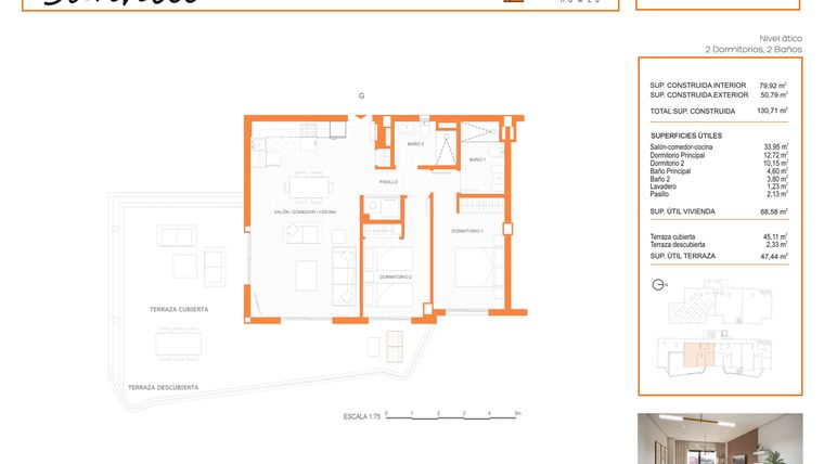 Rzut - Mieszkanie na sprzedaż 2 pokoje o powierzchni 130,71 m² - numer ATICO G w Sunhill