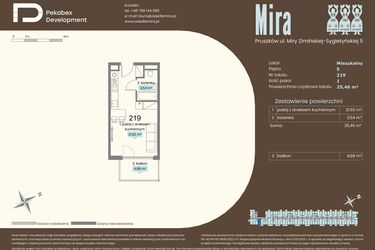 Rzut - Mieszkanie na sprzedaż 1 pokój o powierzchni 25,46 m² - numer D.219 w Mira