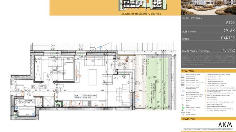 Rzut - Mieszkanie na sprzedaż 2 pokoje o powierzchni 40,81 m² - numer B1.22 w Nova Daliova