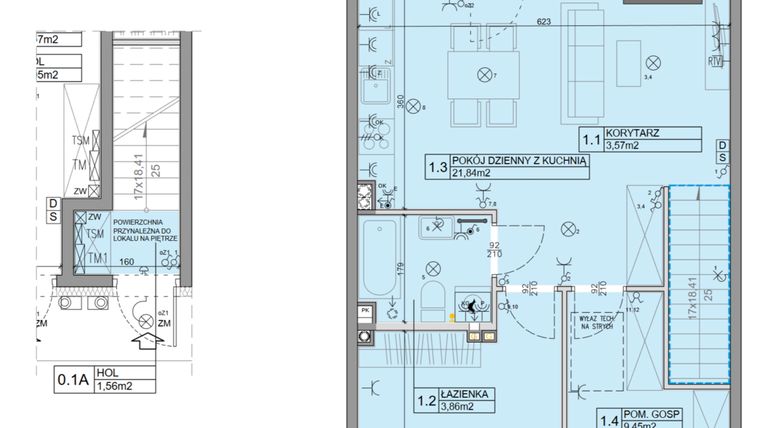 Rzut - Mieszkanie na sprzedaż 3 pokoje o powierzchni 56,07 m² - numer 106 w Manufaktura Marki 2 etap IV