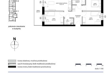 Rzut - Mieszkanie na sprzedaż 4 pokoje o powierzchni 55,52 m² - numer M49 w Kwarcowe Wzgórze