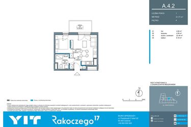 Rzut - Mieszkanie na sprzedaż 1 pokój o powierzchni 31,74 m² - numer A.4.2 w Rakoczego 17