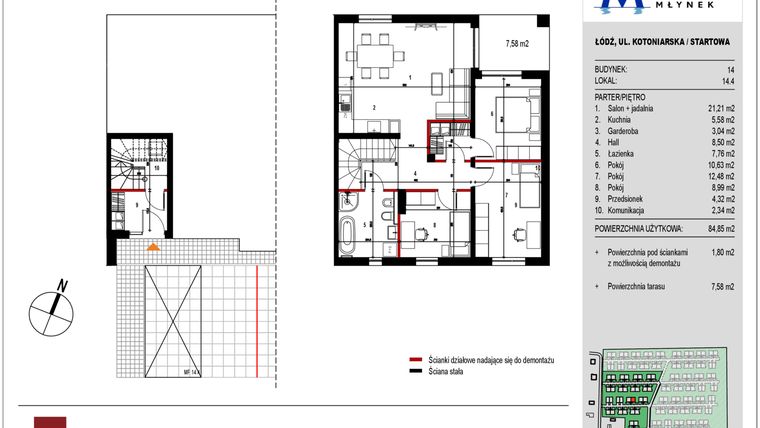 Rzut - Mieszkanie na sprzedaż 4 pokoje o powierzchni 85,4 m² - numer 14.4 w Przystań Młynek