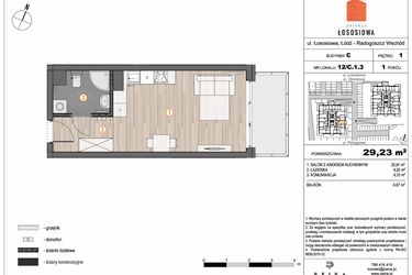 Rzut - Mieszkanie na sprzedaż 1 pokój o powierzchni 29,23 m² - numer 12 - C1.3 w Osiedle Łososiowa