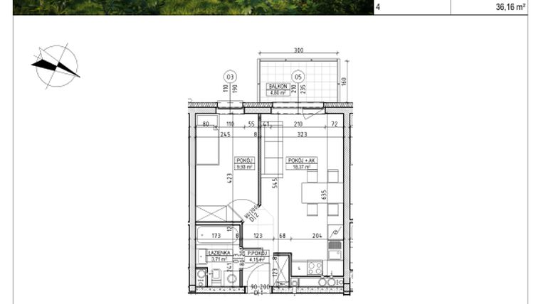 Rzut - Mieszkanie na sprzedaż 2 pokoje o powierzchni 36,16 m² - numer C5.02.13 w Osiedle Panorama Wiślana Etap IV - budynek C5