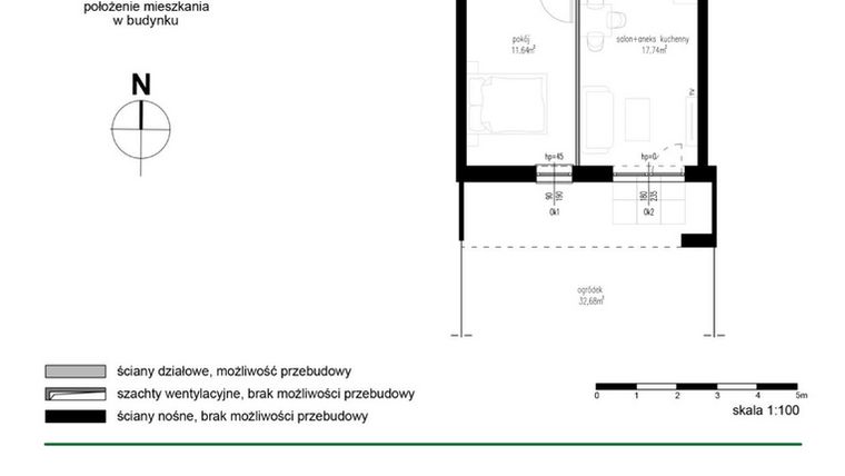 Rzut - Mieszkanie na sprzedaż 2 pokoje o powierzchni 38,32 m² - numer M4 w Wędrowna