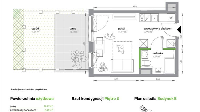 Rzut - Mieszkanie na sprzedaż 1 pokój o powierzchni 26,06 m² - numer BA0003/4 w M Bemowo
