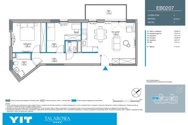 Rzut - Mieszkanie na sprzedaż 3 pokoje o powierzchni 63,29 m² - numer EB0207 w Talarowa Park II