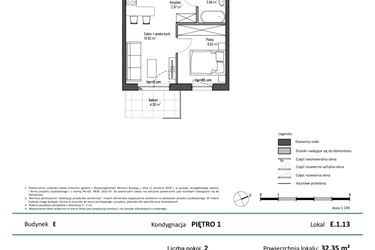 Rzut - Mieszkanie na sprzedaż 2 pokoje o powierzchni 32,35 m² - numer E.1.13 w Nowy Świat Ostoja etap II - EFG