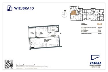 Rzut - Mieszkanie na sprzedaż 2 pokoje o powierzchni 36,94 m² - numer M48 w Wiejska 10