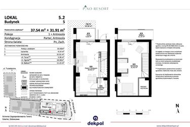 Rzut - Mieszkanie na sprzedaż 2 pokoje o powierzchni 69,45 m² - numer 5.02 w Pino Resort