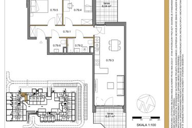 Rzut - Mieszkanie na sprzedaż 3 pokoje o powierzchni 67,26 m² - numer 79 w Osiedle Sfera etap II