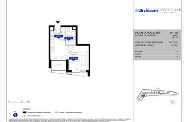 Rzut - Mieszkanie na sprzedaż 1 pokój o powierzchni 30,08 m² - numer A1.25 w Apartamenty Esencja II