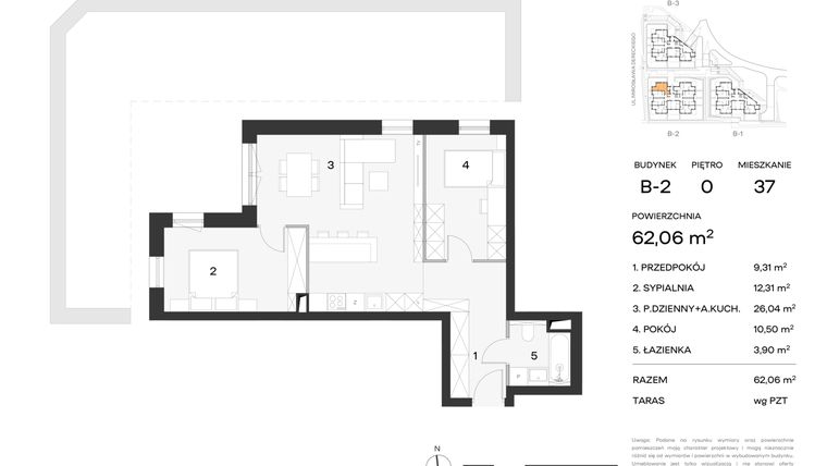 Rzut - Mieszkanie na sprzedaż 2 pokoje o powierzchni 62,06 m² - numer 37 w Koncertowa Dolina