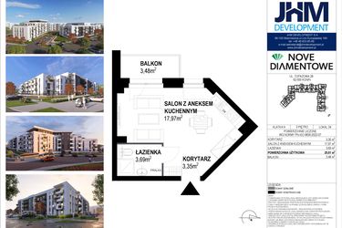 Rzut - Mieszkanie na sprzedaż 1 pokój o powierzchni 25,01 m² - numer 34 w Nove Diamentowe