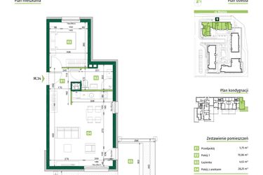 Rzut - Mieszkanie na sprzedaż 2 pokoje o powierzchni 49,49 m² - numer 9.34 w Zielona Przystań