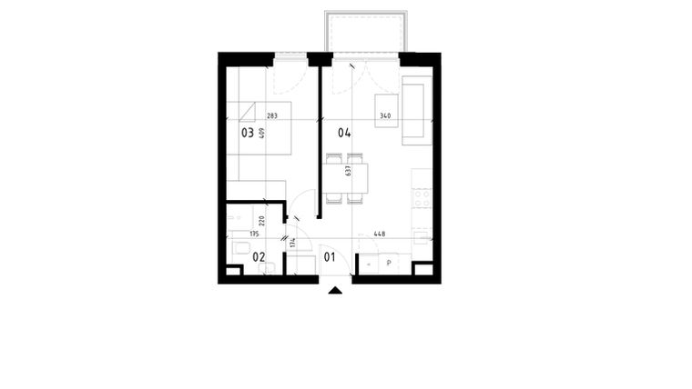 Rzut - Mieszkanie na sprzedaż 2 pokoje o powierzchni 38,23 m² - numer 19 w Traugutta