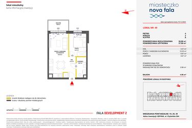 Rzut - Mieszkanie na sprzedaż 2 pokoje o powierzchni 38,88 m² - numer 49 w Miasteczko Nova Fala