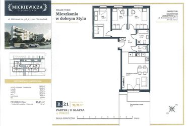 Rzut - Mieszkanie na sprzedaż 4 pokoje o powierzchni 75,71 m² - numer B21 w Mickiewicza