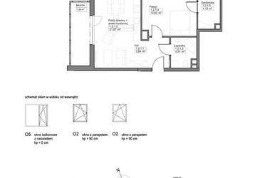 Rzut - Mieszkanie na sprzedaż 2 pokoje o powierzchni 47,16 m² - numer B.1.2.1 w Optima VIII