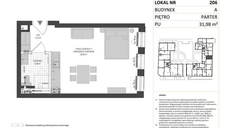 Rzut - Mieszkanie na sprzedaż 1 pokój o powierzchni 31,98 m² - numer A.206 w Esencja - Apartamenty inwestycyjne