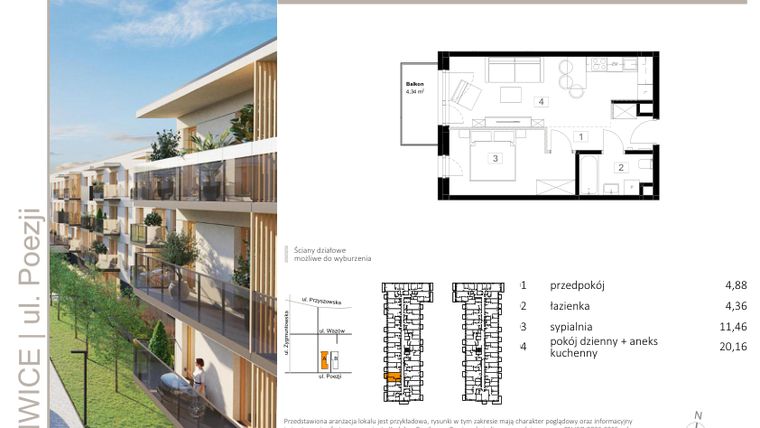 Rzut - Mieszkanie na sprzedaż 2 pokoje o powierzchni 40,92 m² - numer A.34 w Poezji