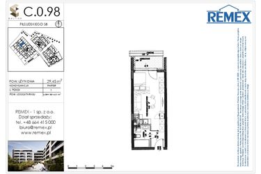 Rzut - Mieszkanie na sprzedaż 1 pokój o powierzchni 29,29 m² - numer C.0.98 w Osiedle BALTICA