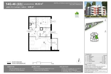 Rzut - Mieszkanie na sprzedaż 2 pokoje o powierzchni 48,02 m² - numer 14G.46 w Zielone Zamienie X
