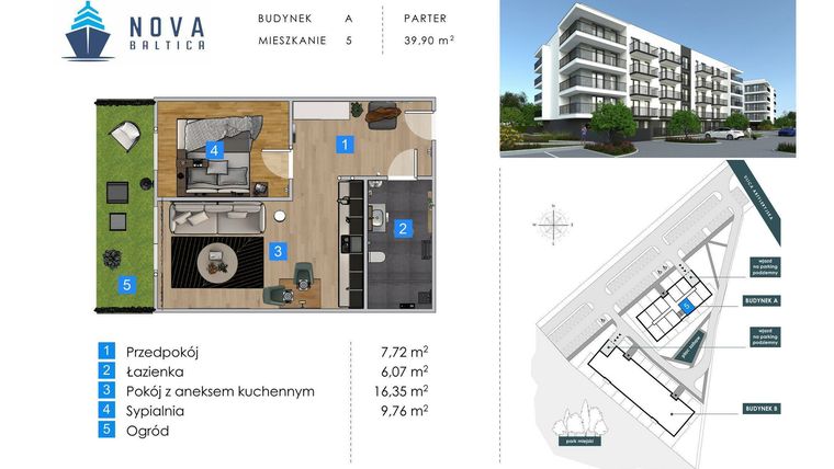 Rzut - Mieszkanie na sprzedaż 2 pokoje o powierzchni 39,9 m² - numer A5 w Nova Baltica Mieszkania Kołobrzeg
