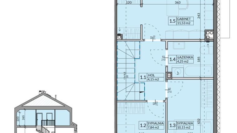 Rzut - Dom na sprzedaż 4 pokoje o powierzchni 85,77 m² - numer 1 w Ahoj Pogórze