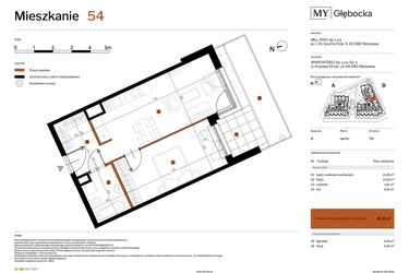 Rzut - Mieszkanie na sprzedaż 2 pokoje o powierzchni 45,32 m² - numer 54 w MY Głębocka