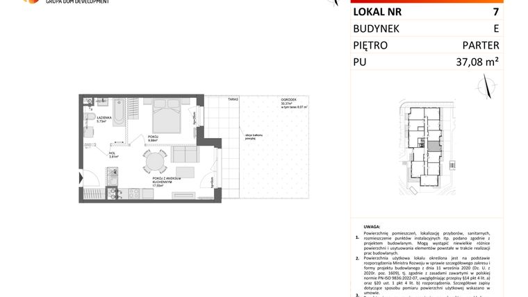Rzut - Mieszkanie na sprzedaż 2 pokoje o powierzchni 37,04 m² - numer E.7 w Osiedle Synteza etap IV