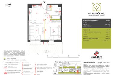Rzut - Mieszkanie na sprzedaż 2 pokoje o powierzchni 39,09 m² - numer C10 w Na Wspólnej etap 2